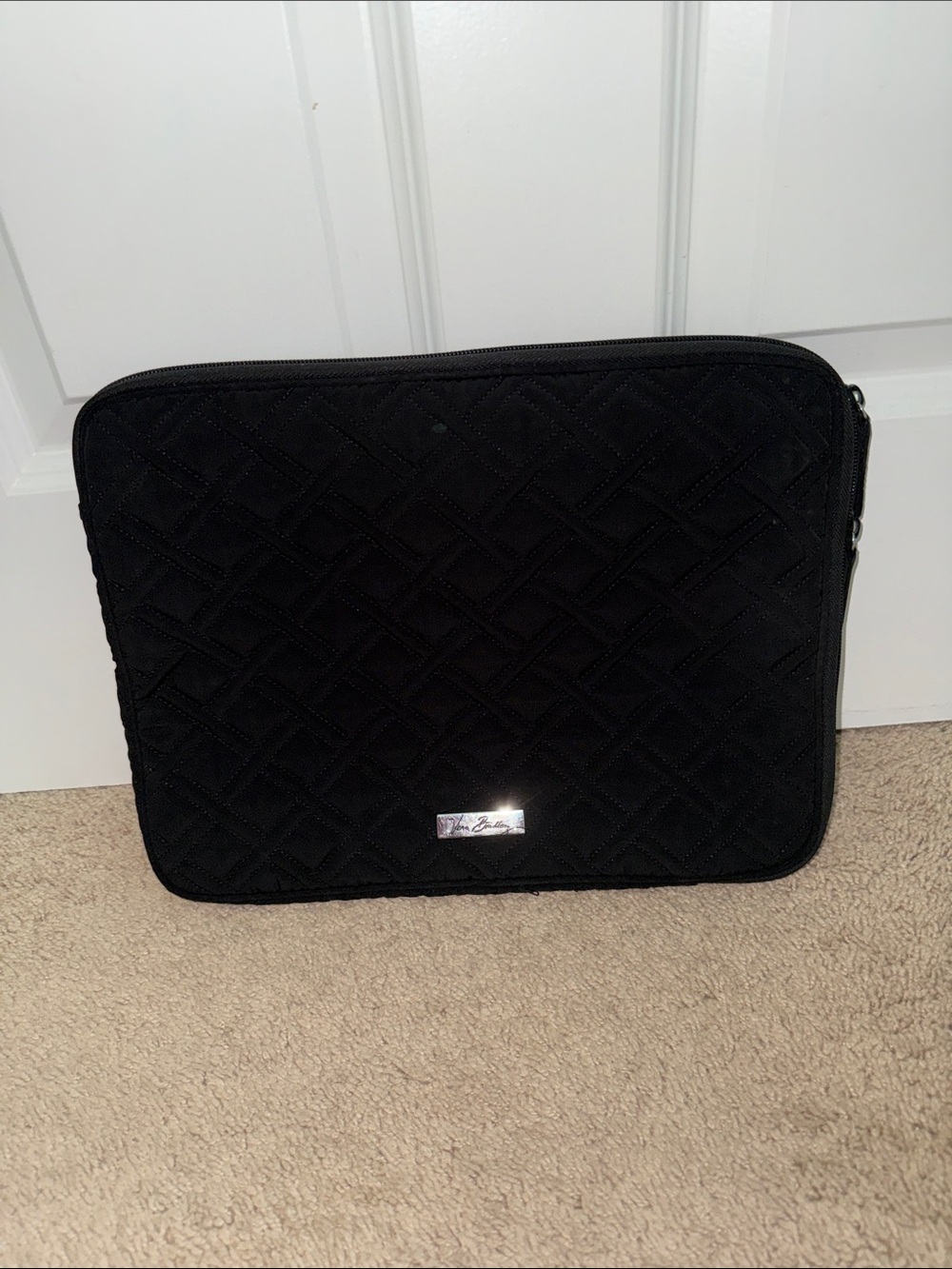Vera Bradley Black Quilted Laptop Sleeve with Silver Logo Plate